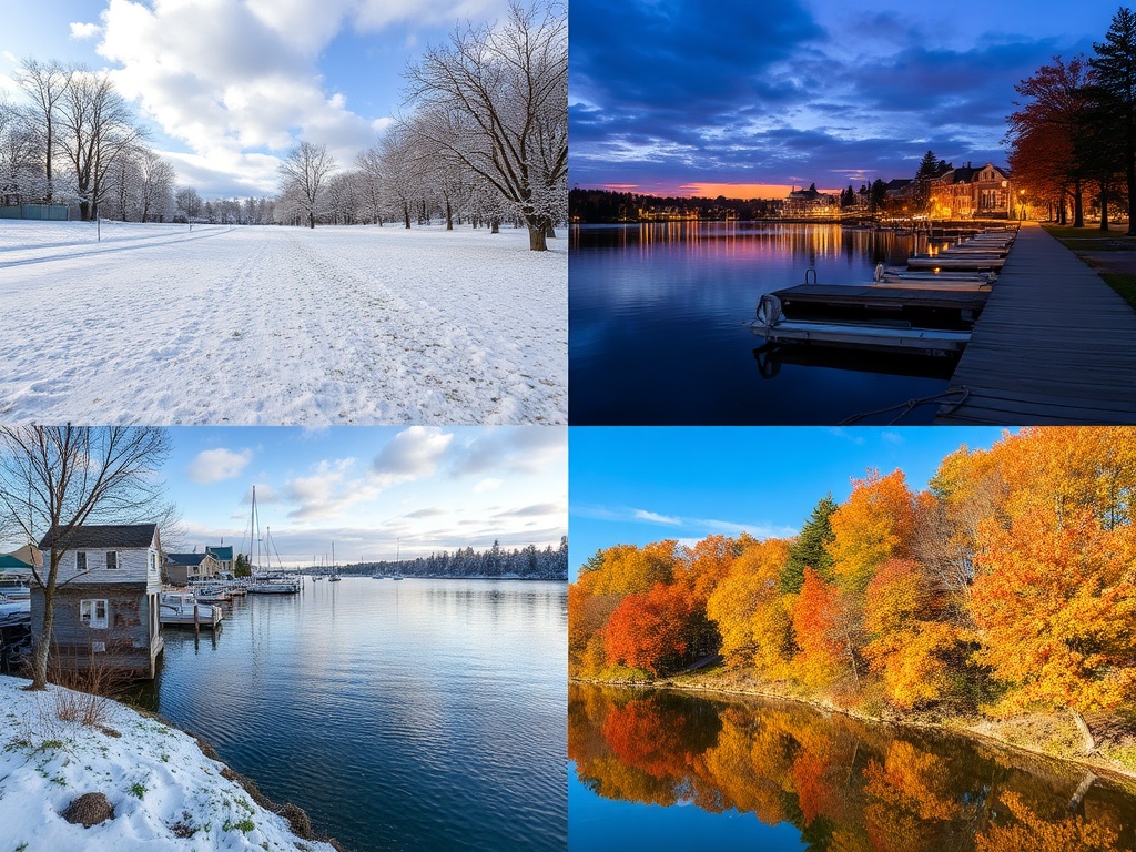 Collingwood Ontario four seasons collage winter snow spring thaw summer waterfront fall colours