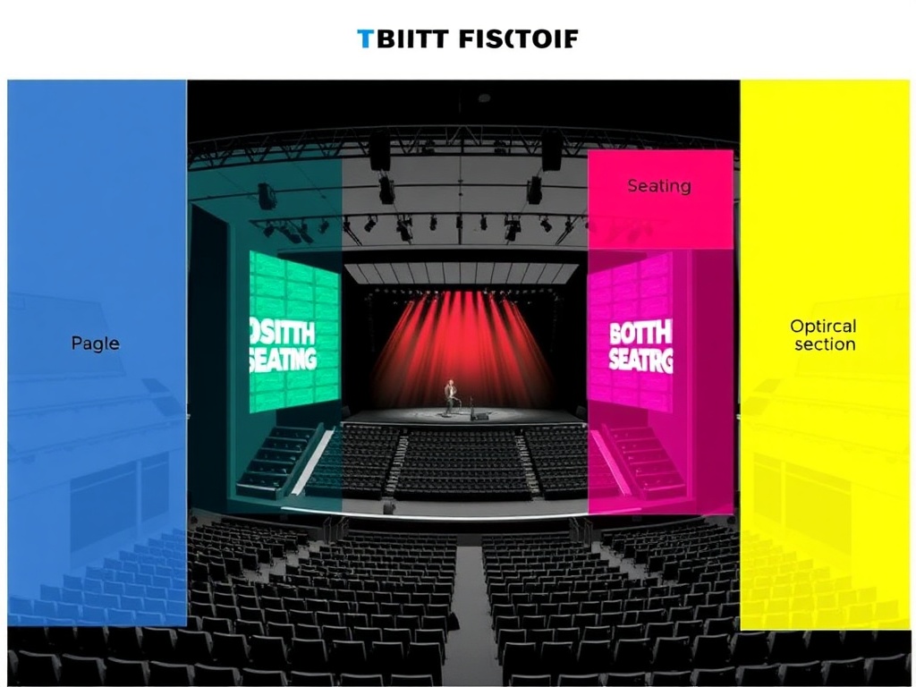 concert seating chart with highlighted optimal sections and perspective views from different seats