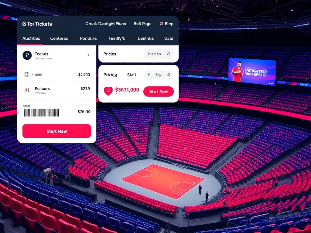 digital ticket marketplace interface with fluctuating prices and seating chart visualization