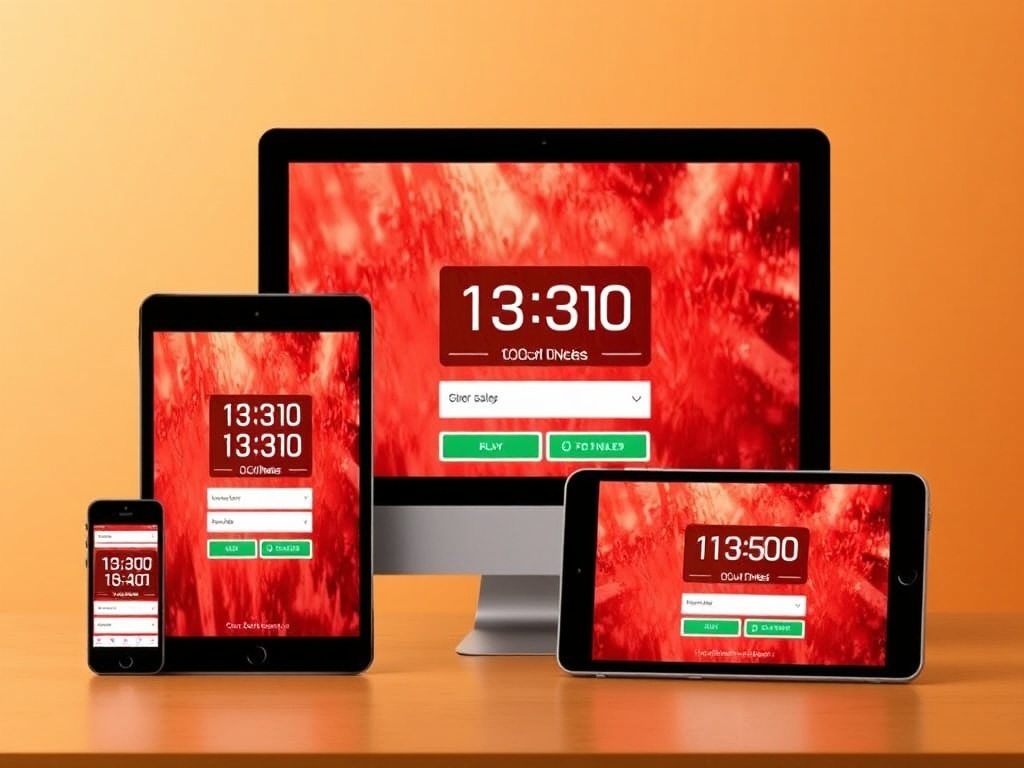 multiple devices showing countdown timers for ticket presales with login screens ready
