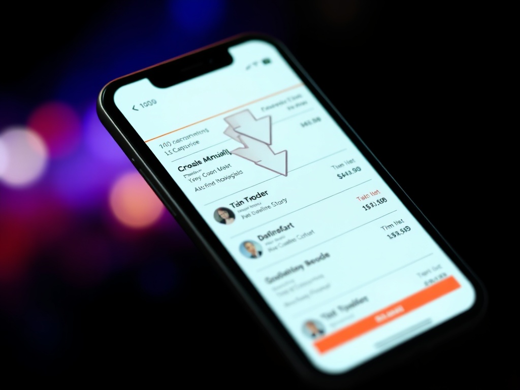 concert ticket resale listings dropping in price on smartphone screen, downward arrows