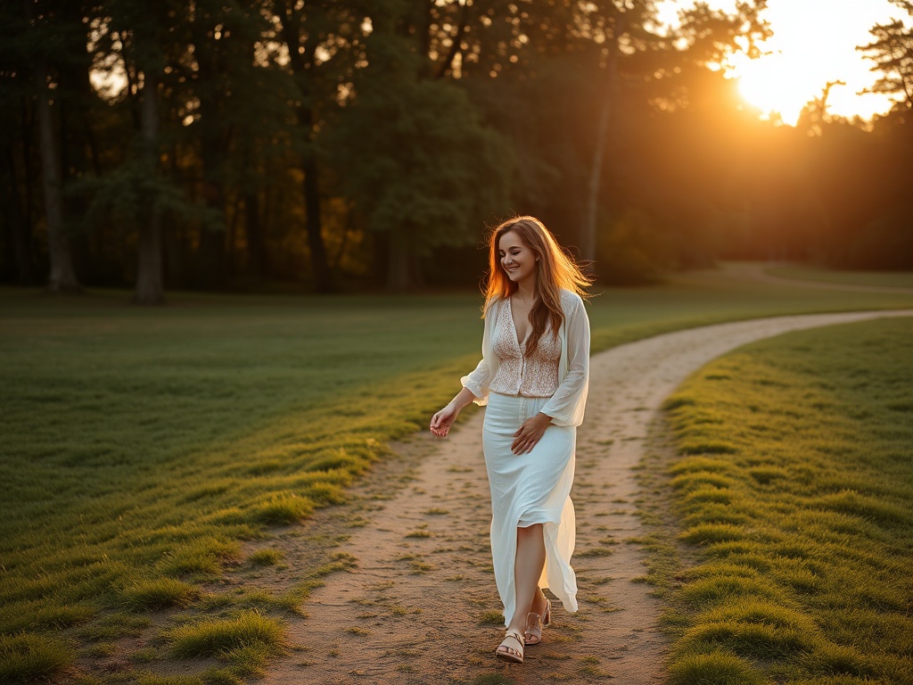 couple walking outdoors holding hands, relaxed and connected, golden hour