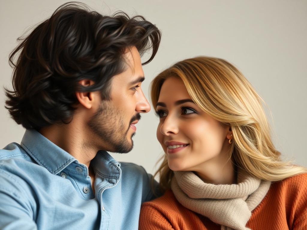 couple leaning in listening closely eye contact calm discussion