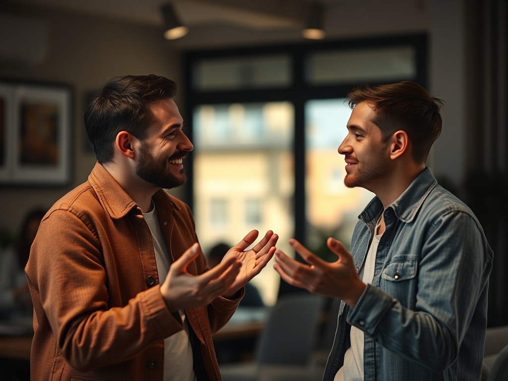 person expressing feelings calmly open body language conversation