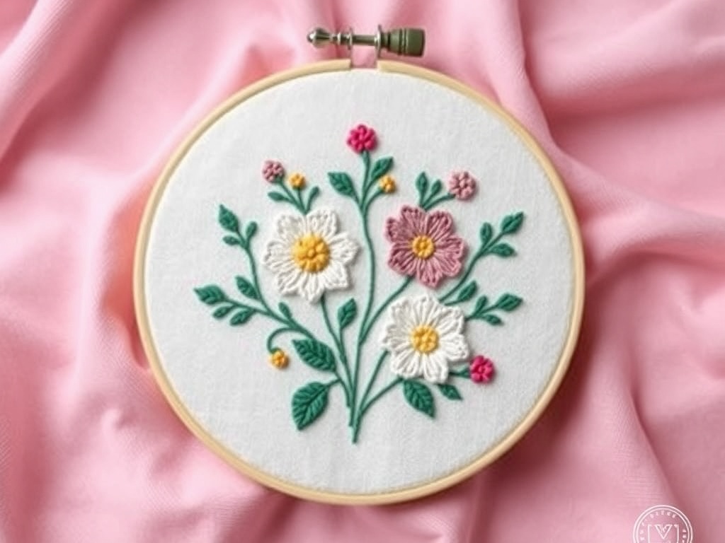 embroidered hoop art with floral patterns