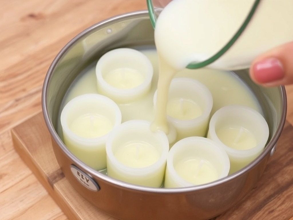 melted wax pouring into candle molds