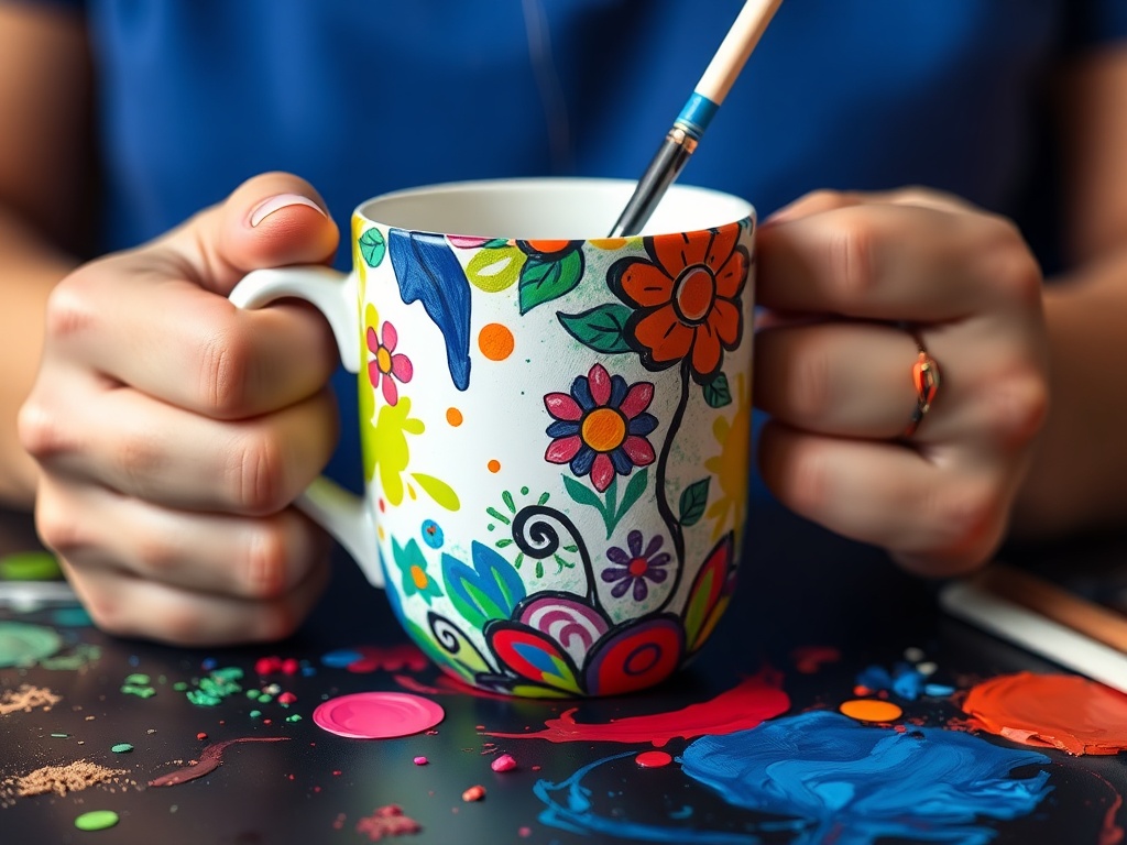 mug painting with vibrant designs