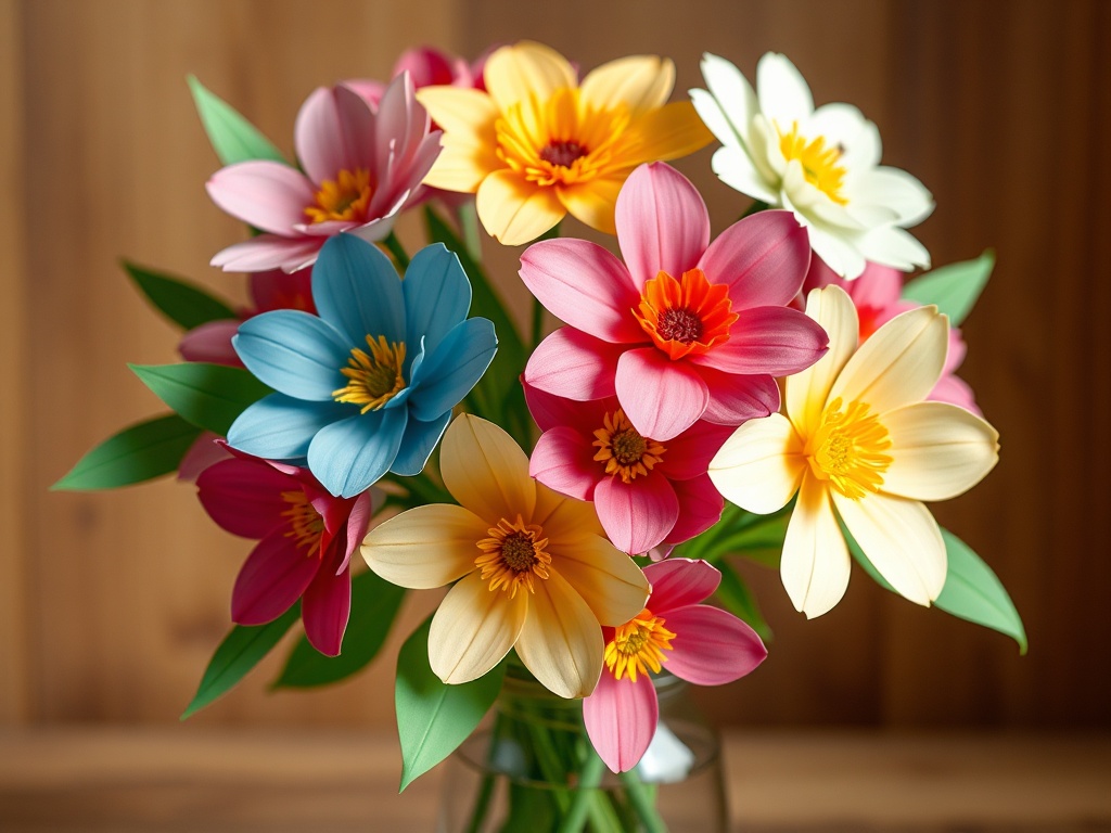 vibrant paper flowers in a vase