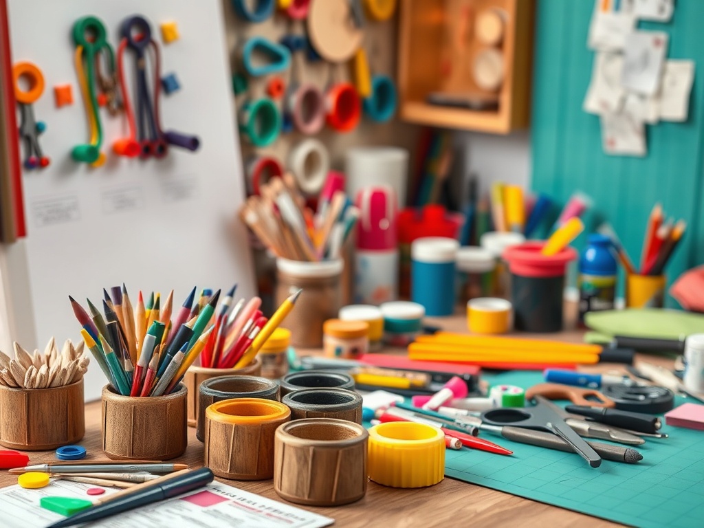 vivid image of a crafting table with colorful supplies