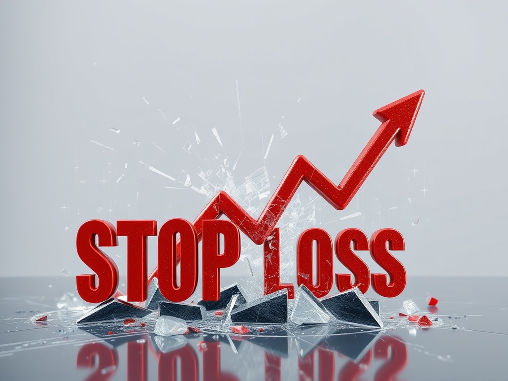 chart crashing downward with shattered glass effect, symbolizing stop loss failure