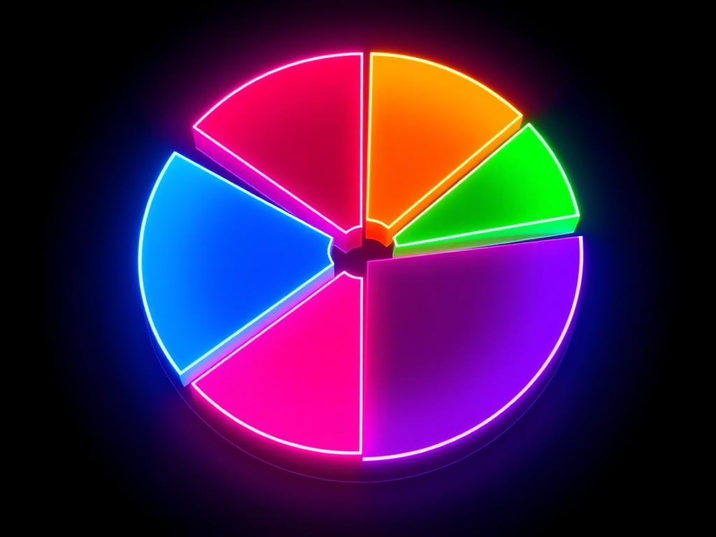 clean portfolio pie chart glowing in neon colors showing balanced allocations