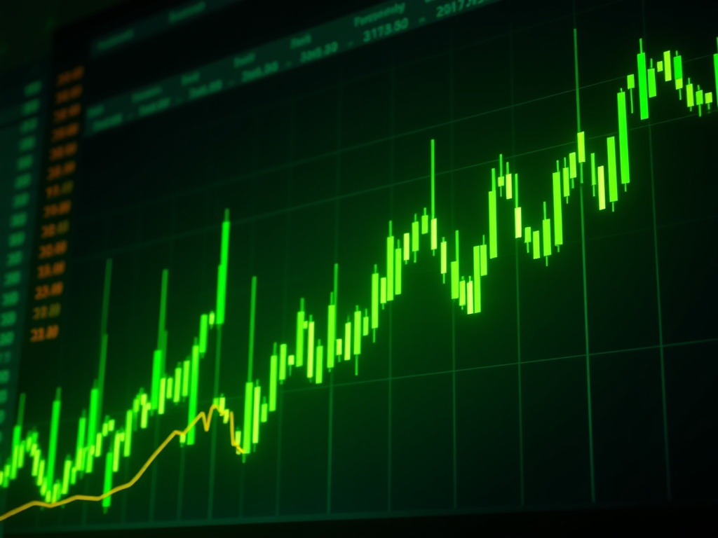 a trader selling crypto at peak green candles with confidence, charts glowing green