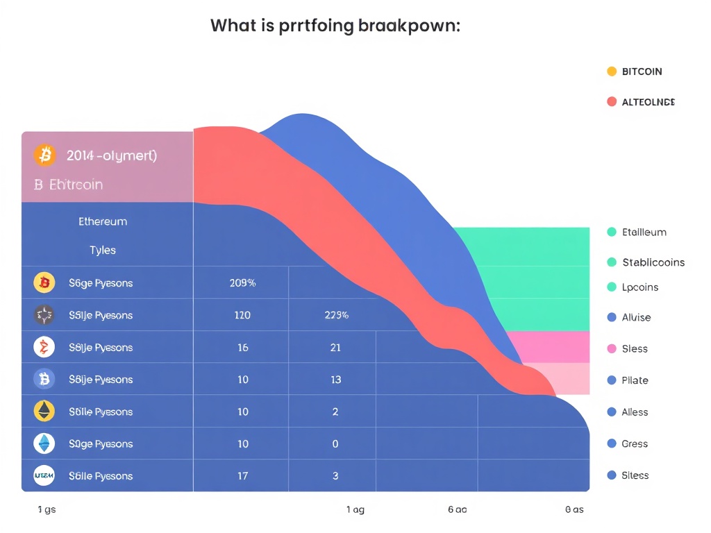 A portfolio breakdown chart showing diversified crypto holdings, such as Bitcoin, Ethereum, stablecoins, and altcoins.