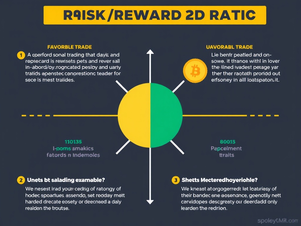 An infographic explaining the risk/reward ratio in crypto trading with examples of favorable and unfavorable trades.
