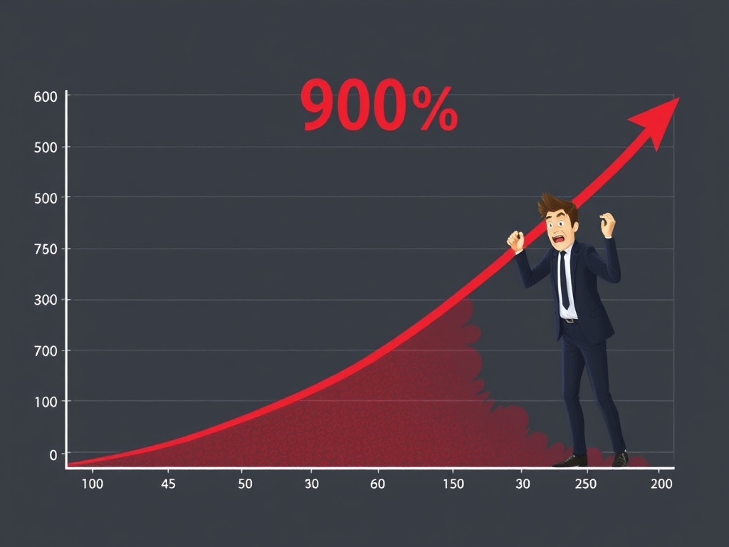 a graph showing a steep drop of 90 percent representing portfolio loss with a shocked investor reaction