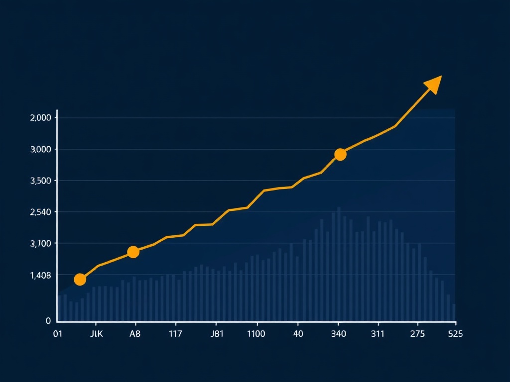 A graph showing an upward trend with clear risk management points marked on the chart