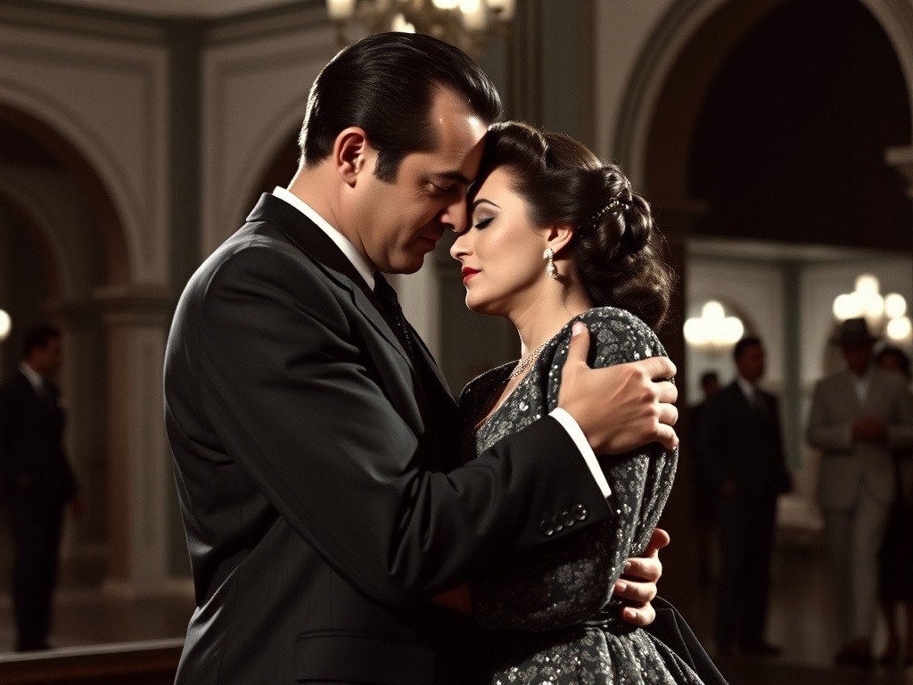 A romantic scene from Casablanca, showing Rick and Ilsa in a classic embrace