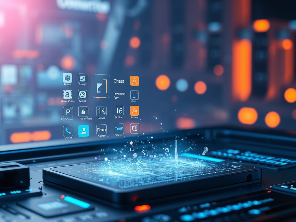 a digital cleanup scene with old unused apps fading away and permissions being revoked on a futuristic interface