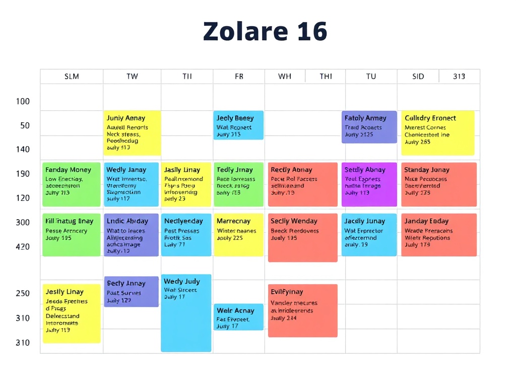 A calendar showing blocks of time dedicated to specific tasks