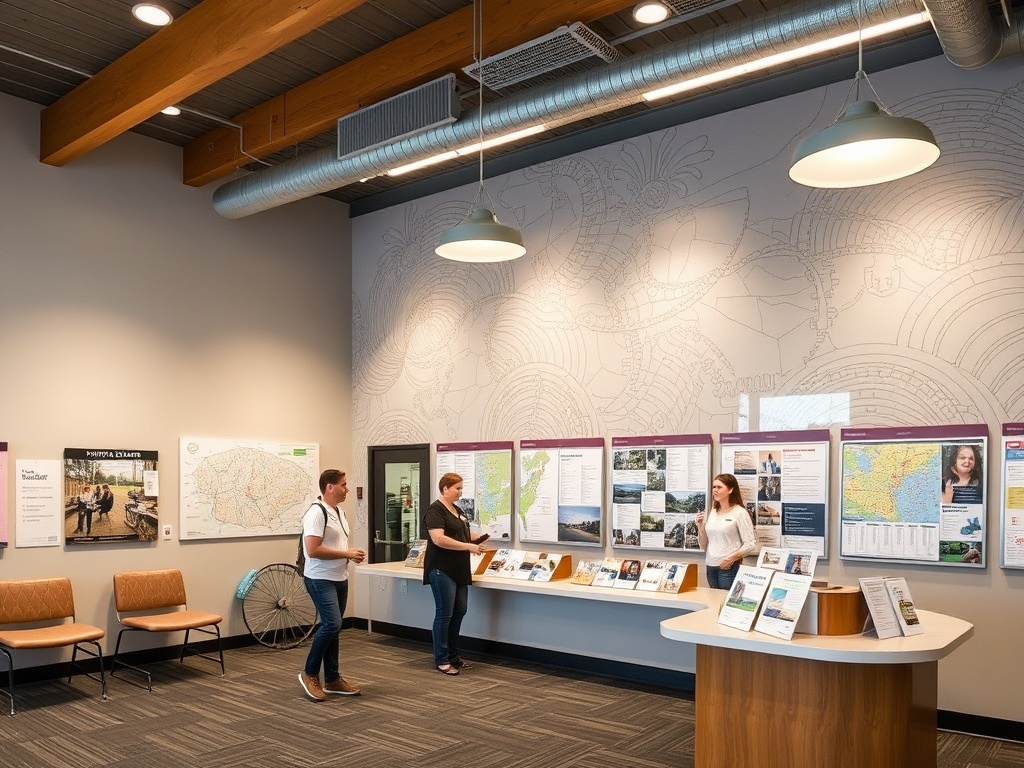 modern visitor center building Dawson Creek interior maps brochures friendly staff