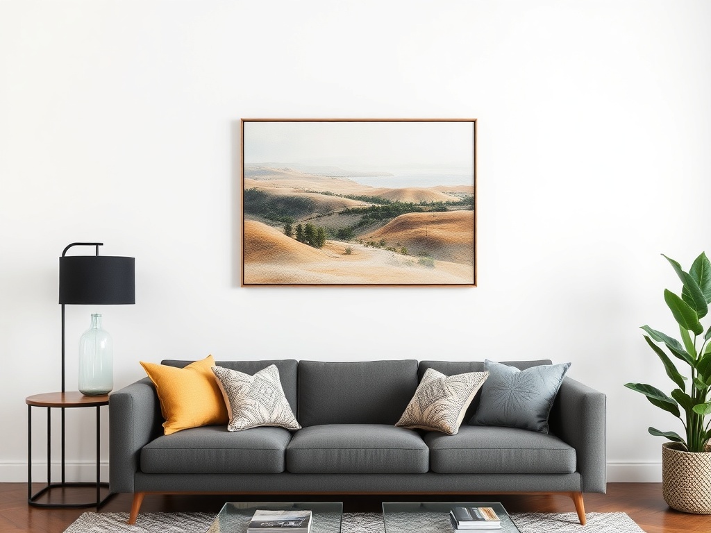 art hung too high above sofa creating visual disconnect