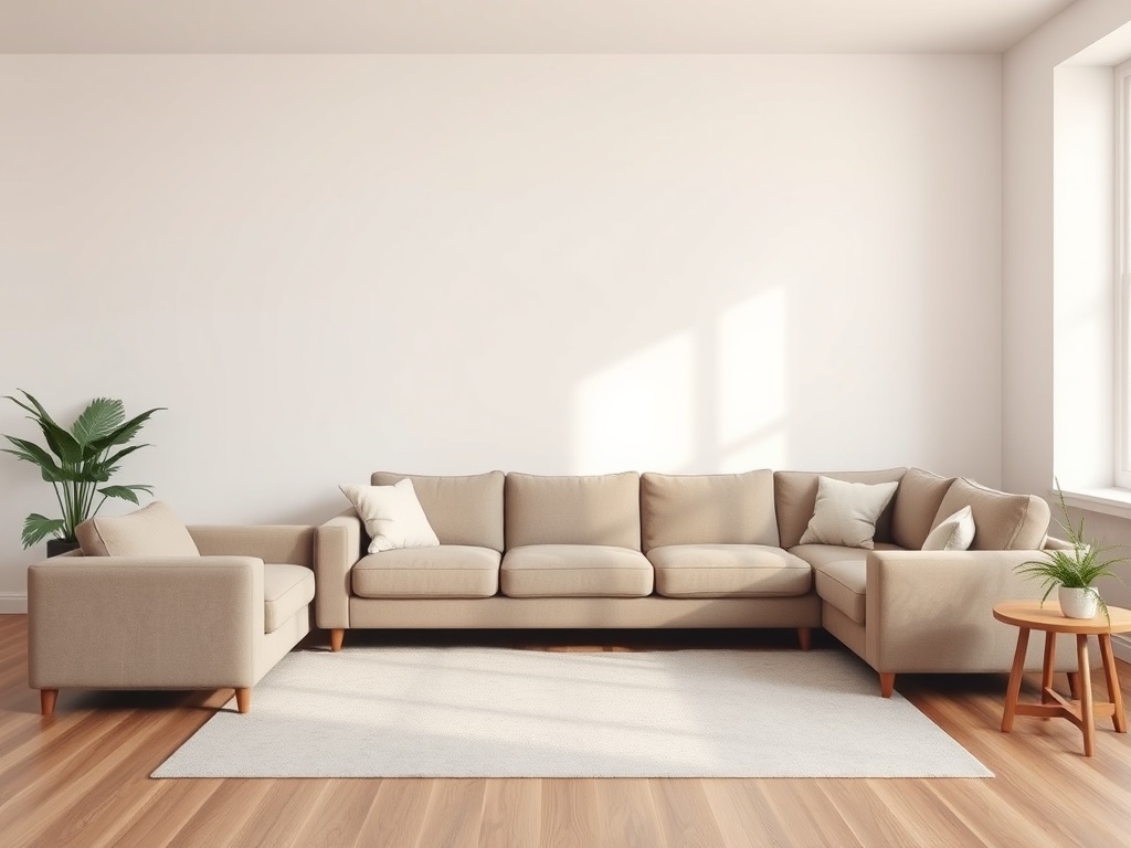 living room with sofa pushed against wall leaving empty center space, awkward layout