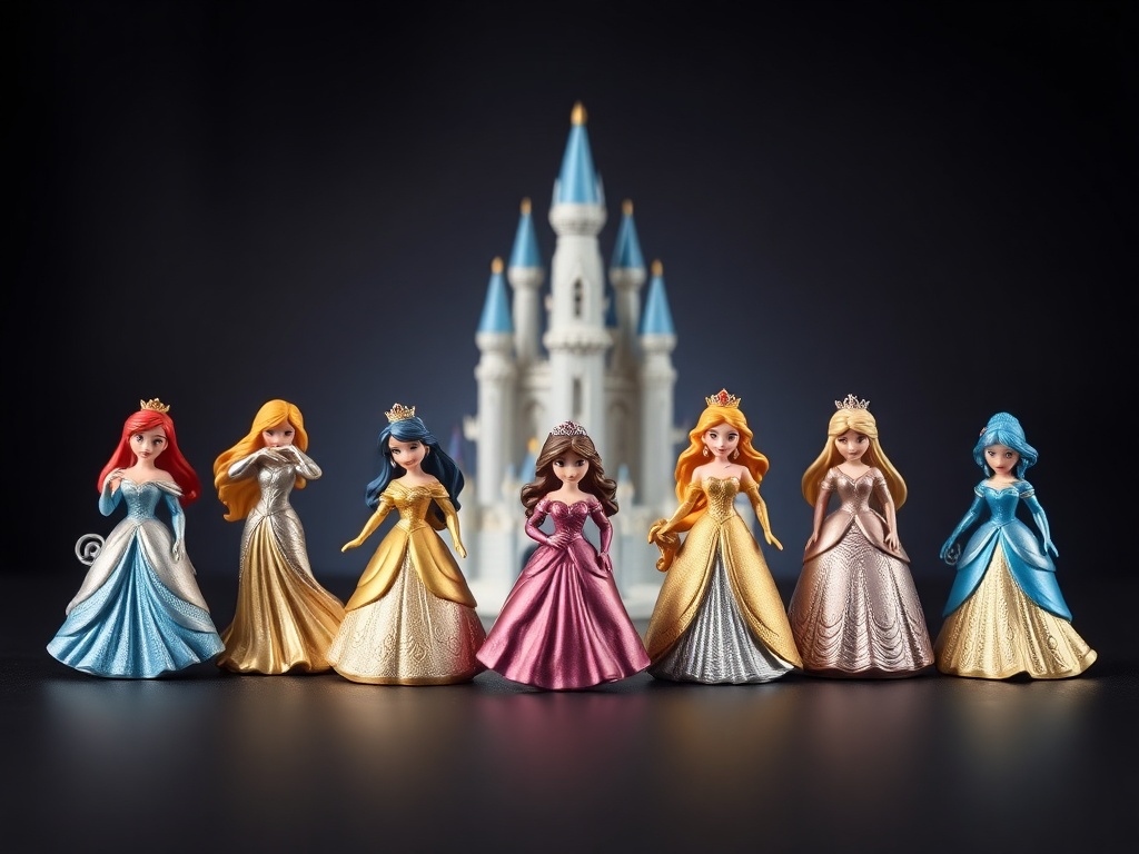 diecast Disney princess figures metallic finish small collectible lineup