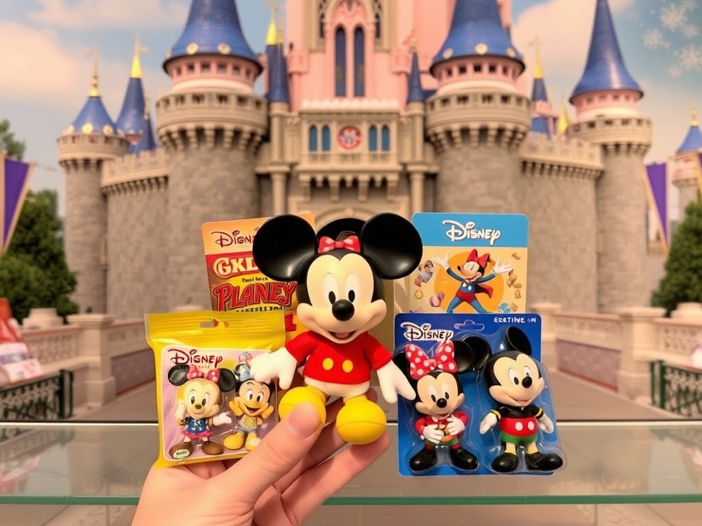 Disney Parks exclusive toy merchandise colorful packaging castle backdrop collectible items