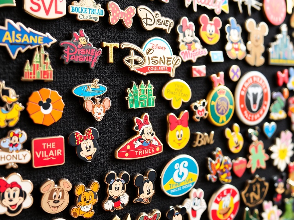 Disney trading pins colorful collection board rare pins close up