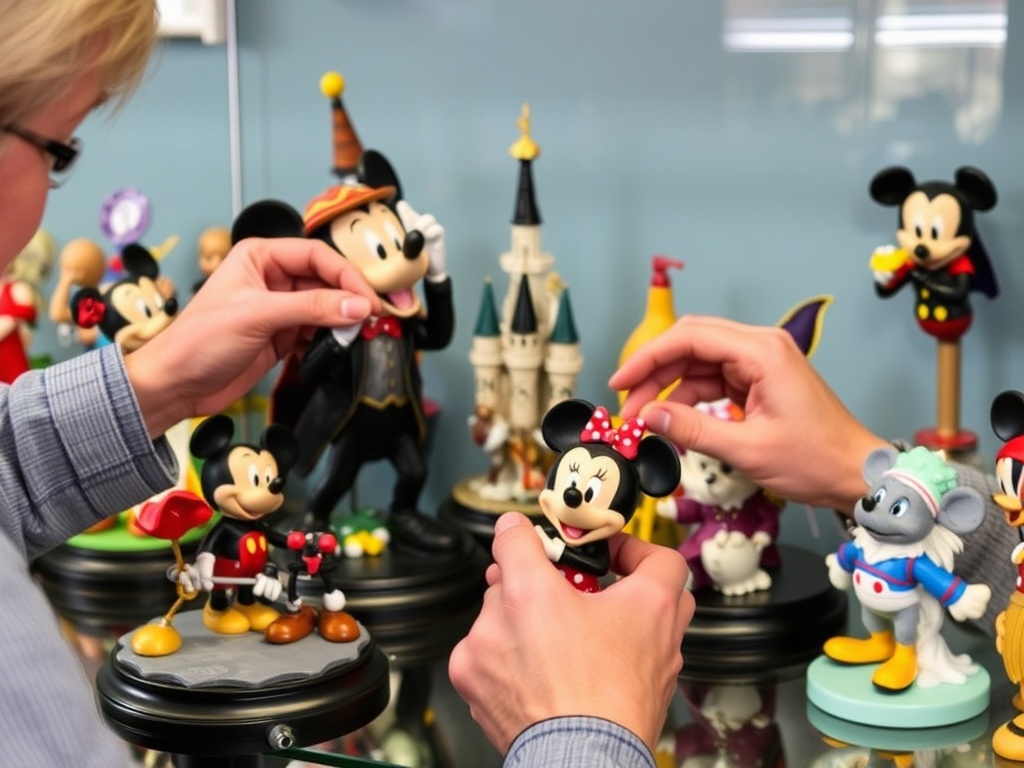 Disney collectibles being appraised and examined for value