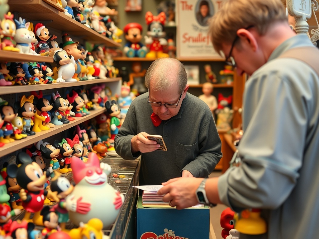 vintage Disney toy collectors browsing through rare finds