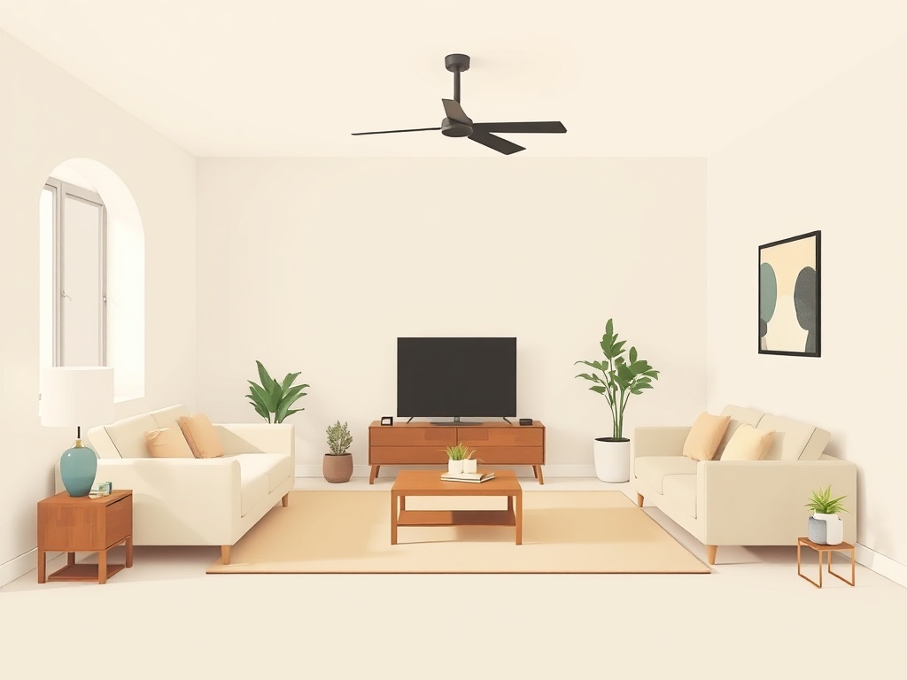 room with furniture all same height flat boring visual line no variation