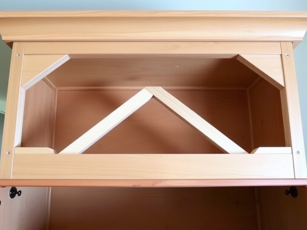 inside of dresser showing added wooden support braces along corners and under top panel
