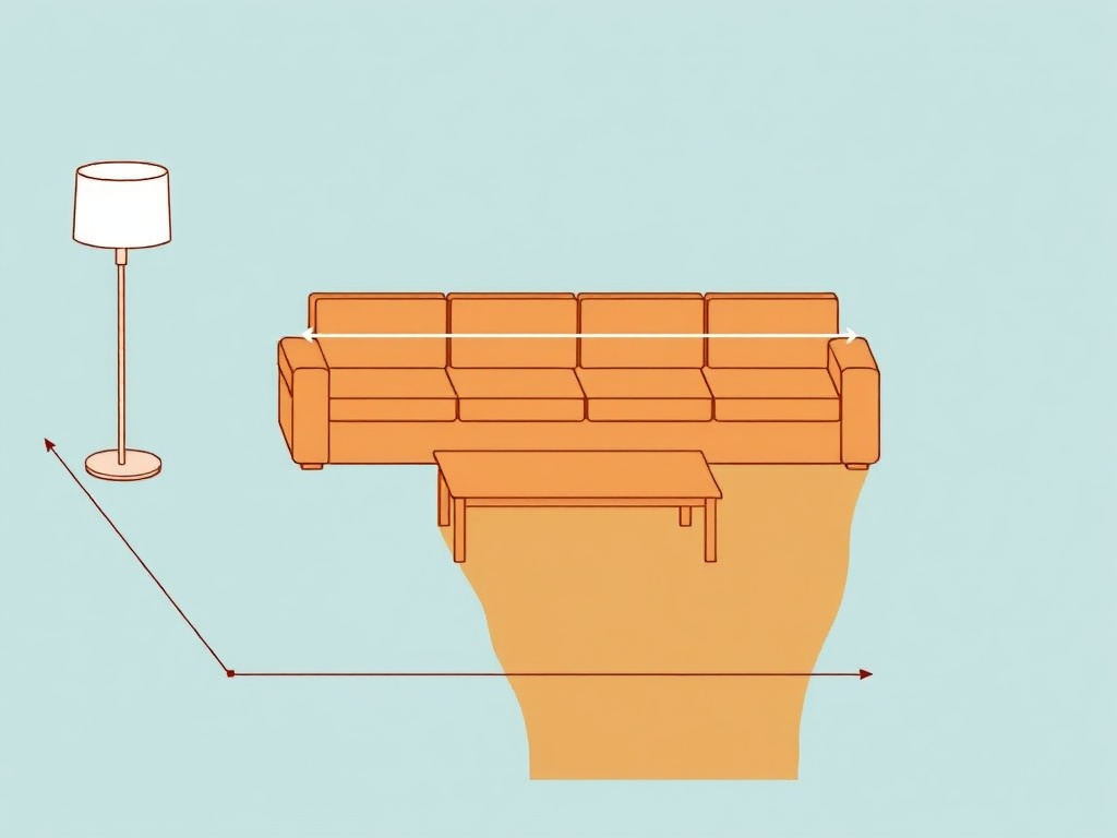 proportion diagram sofa coffee table relationship correct scale clean architectural illustration