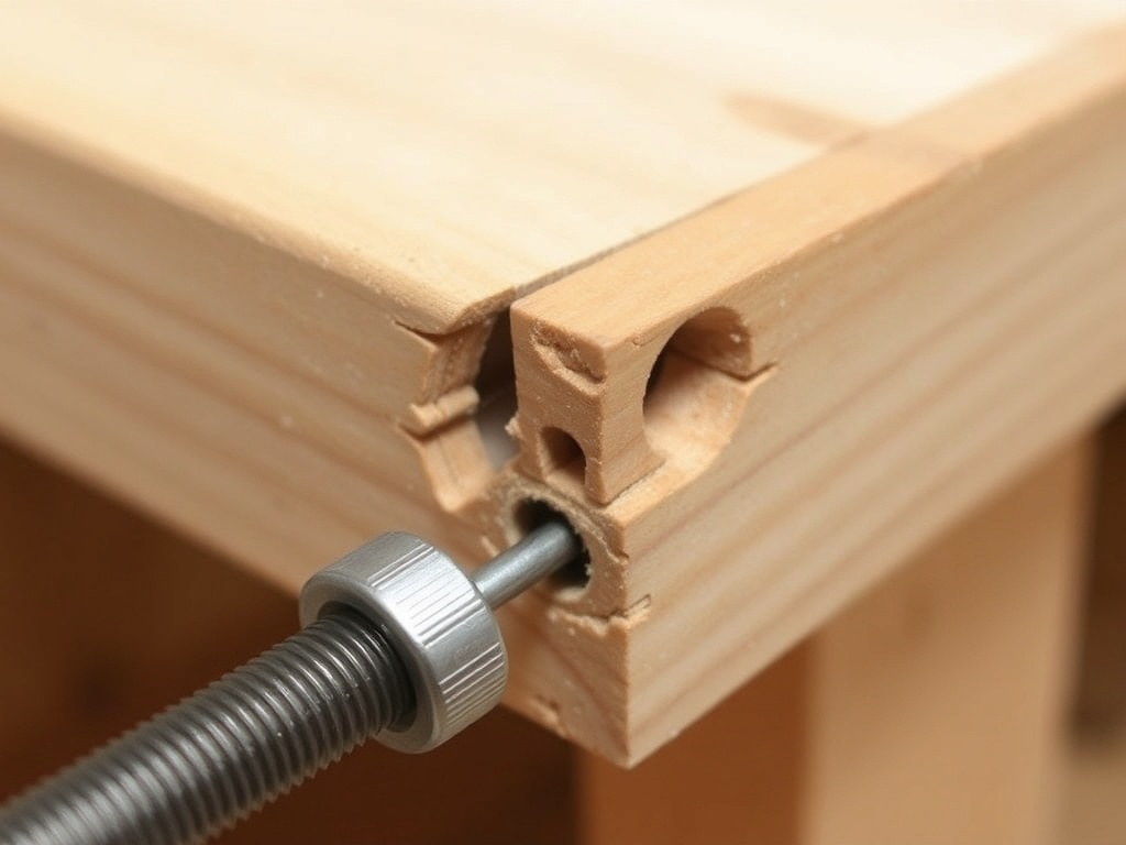 close up loose furniture joint screw stripped particle board failure detail