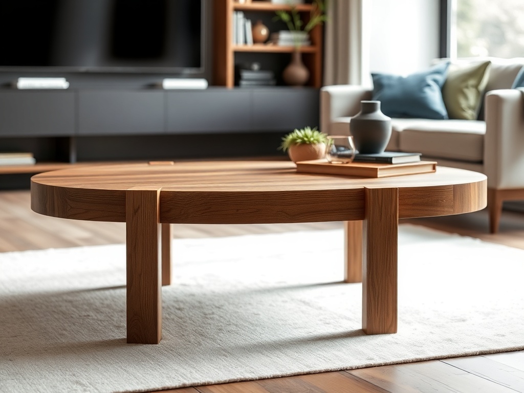 finished coffee table stable clean lines natural wood finish modern interior