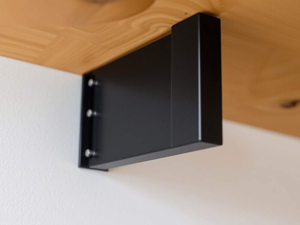 metal corner bracket installed under table solid construction detail matte black hardware
