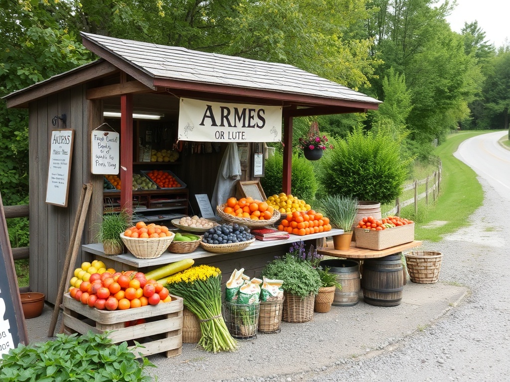 small roadside farm stand Ontario fresh produce rustic setup countryside