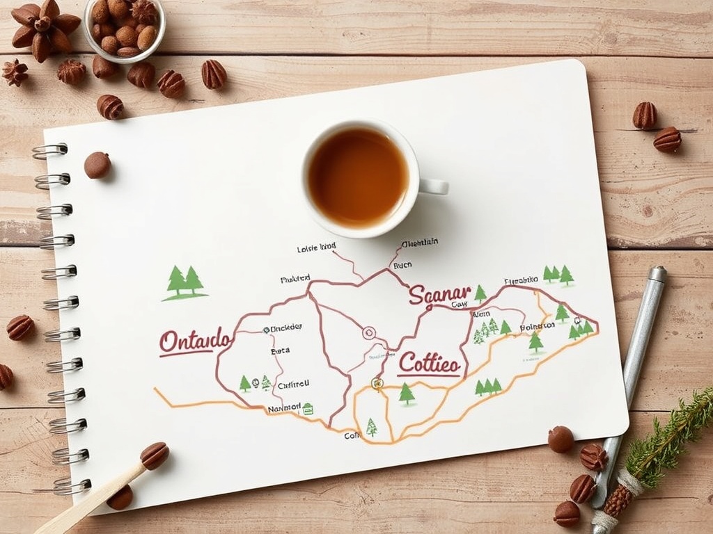 weekend itinerary simple notebook coffee map rural Ontario aesthetic