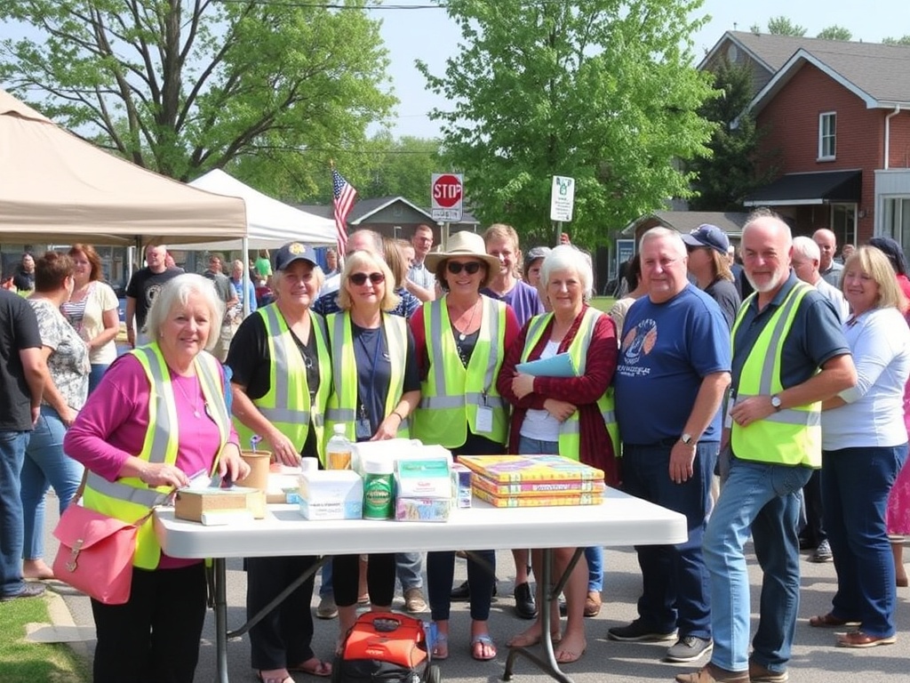 A local community event in East Gwillimbury with volunteers and town residents gathered together.
