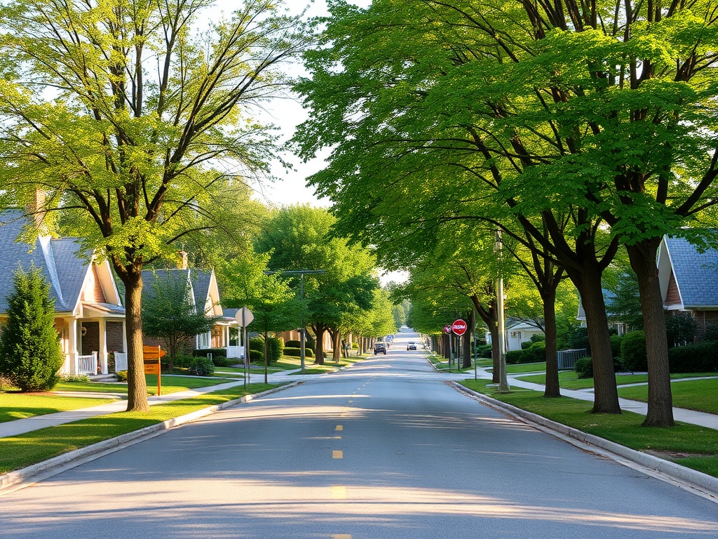 quiet suburban street in East Gwillimbury with trees, sidewalks, and calm afternoon vibe