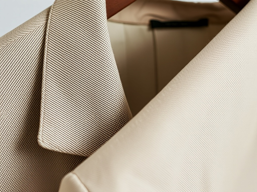 close up of structured blazer fabric texture on hanger, clean stitching, neutral tone