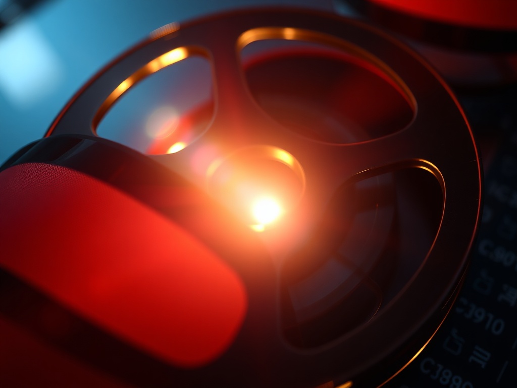 a close-up of a film reel with light shining through it