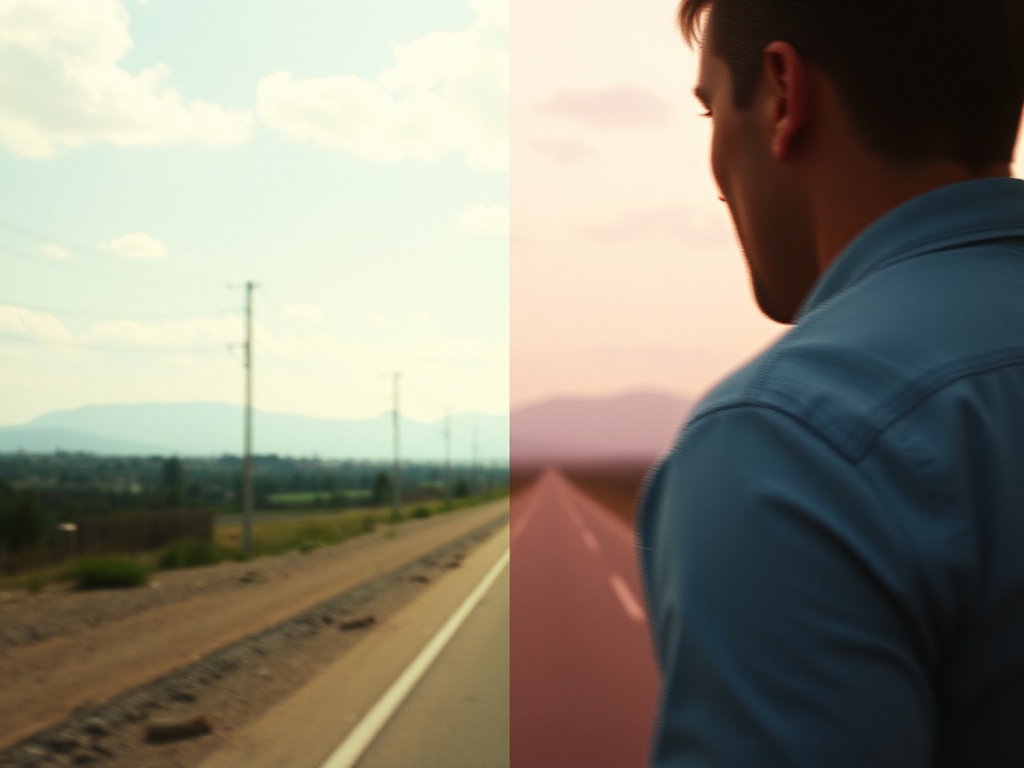 film grain texture overlay on cinematic frame, half clean digital and half grainy film look comparison