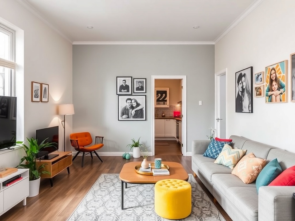 personalized apartment with photos and colorful accents