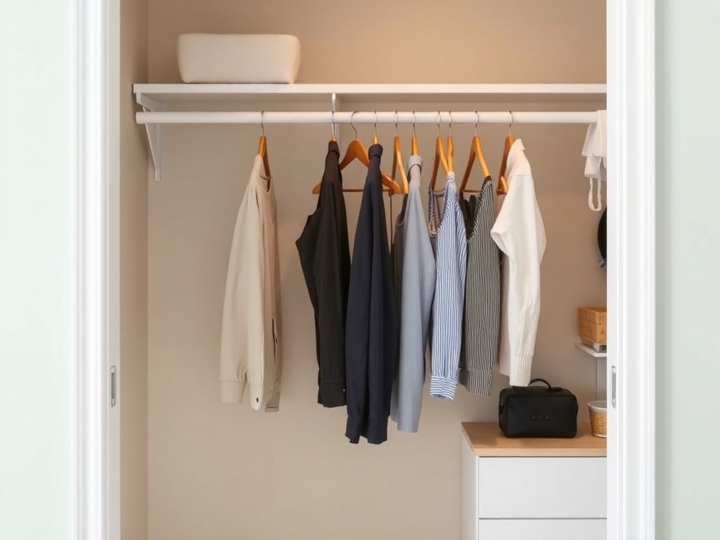 simple closet with basic hanging rod and affordable storage solutions