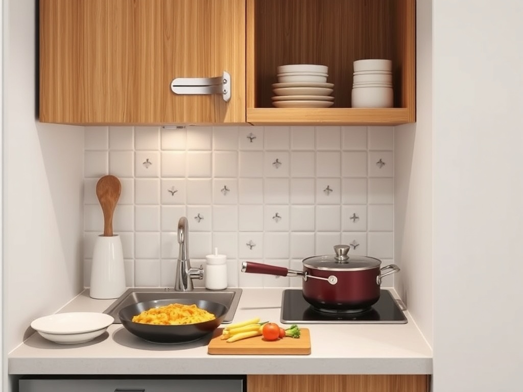 simple small kitchen with one pan and one pot cooking meal realistic apartment