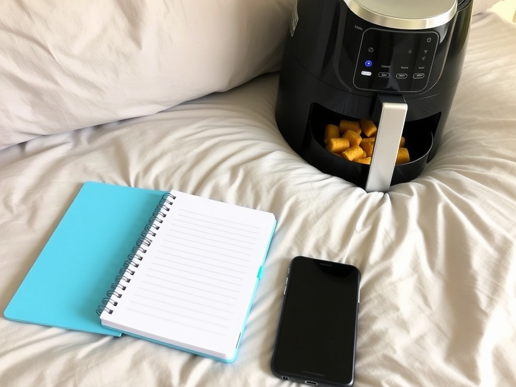 budgeting notebook, first week essentials, mattress and air fryer