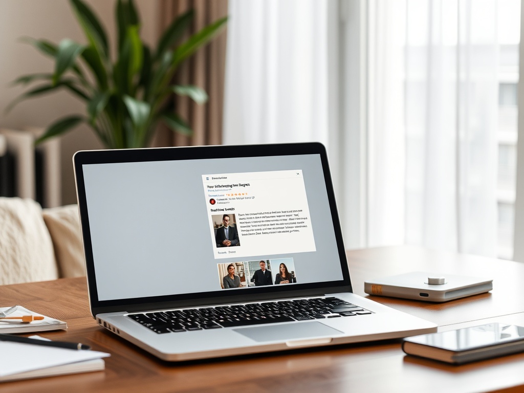 laptop sending email with photo attachments, cozy apartment setting, realistic desk clutter