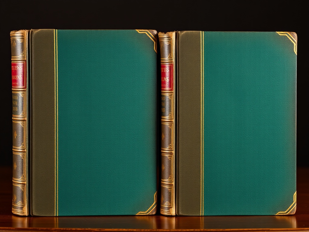 two similar vintage books side by side showing subtle differences in cloth color and binding texture